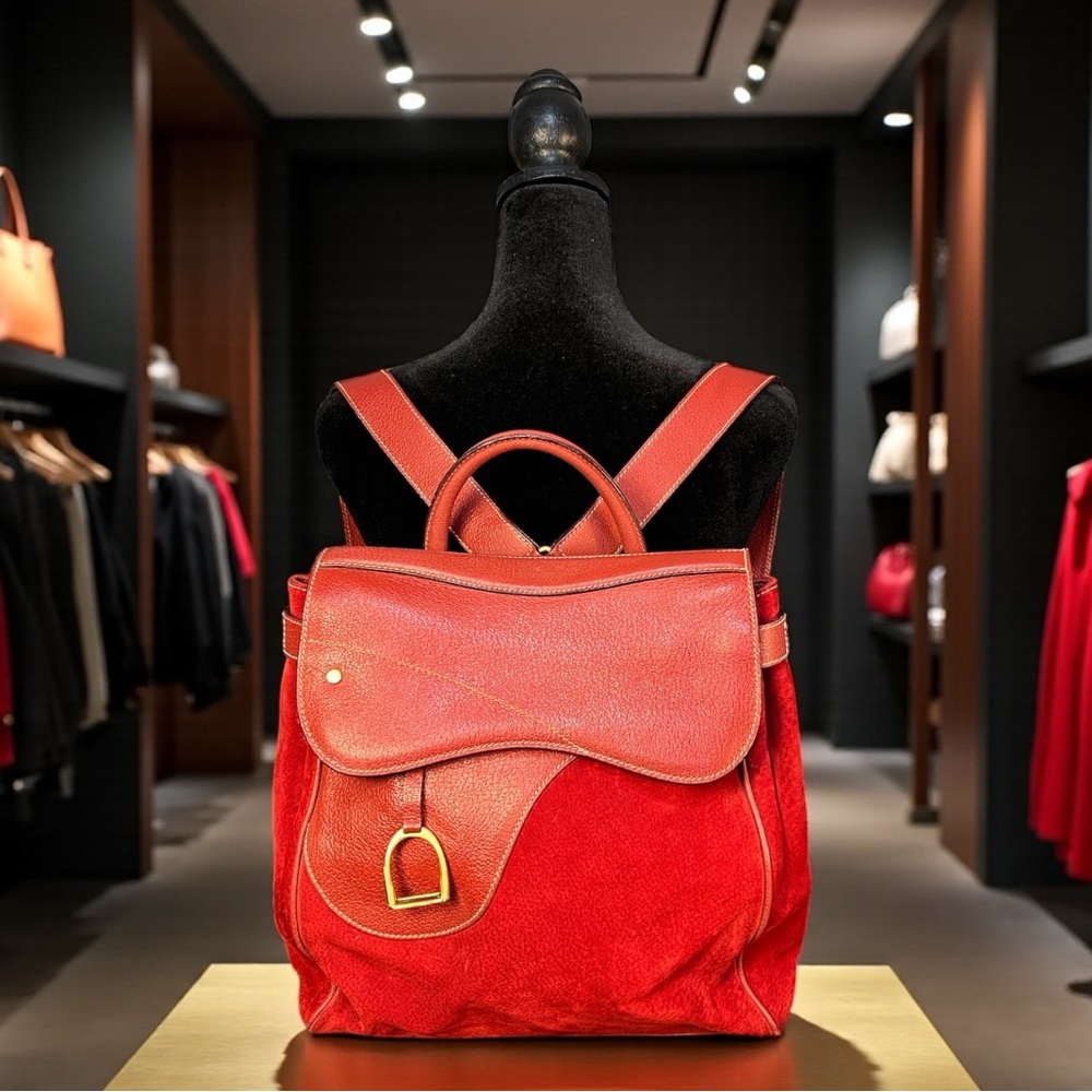 Gucci Scarlet Red Backpack with Gold Accents